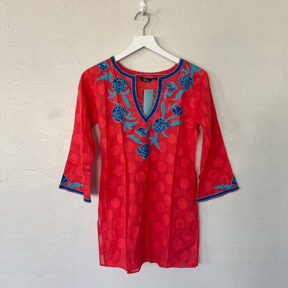 Sulu Collection Coral and Blue Tunic size 2 NWT - Picture 1 of 5